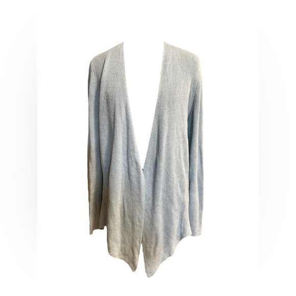 Eileen Fisher Blue Open Front Cardigan Sweater 100% Organic Linen Blend Size L - Picture 1 of 8